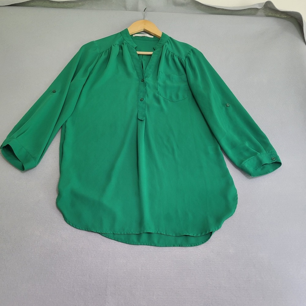 41 Hawthorne Green Roll Tab Sleeve Sheer Lightweight Blouse Shirt Women's - Picture 5 of 13